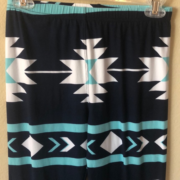 Super Soft Navy, White & Aqua Girls Leggings - One Size - Picture 3 of 5